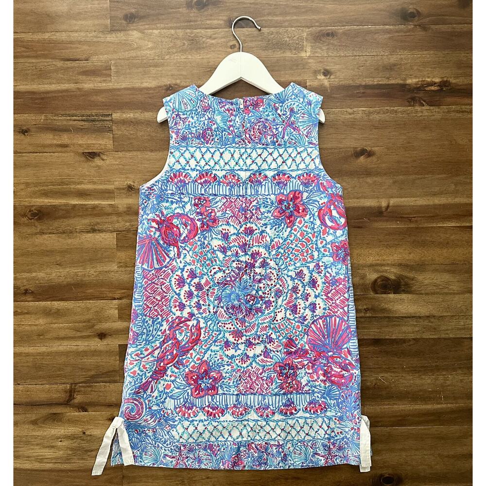 Lilly Pulitzer Pinchers Picnic Shift Dress Sleeveless Blue Red Floral Beach 10 - Picture 8 of 9